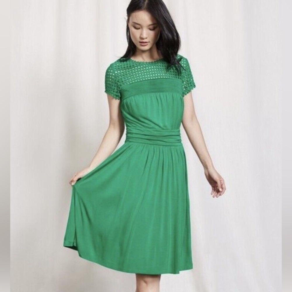 Boden Angeline Jersey Knit Crochet Short Sleeve Dress Green Size 18L